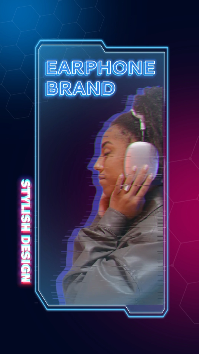 Vitrine vidéo de produit de casque de style glitch