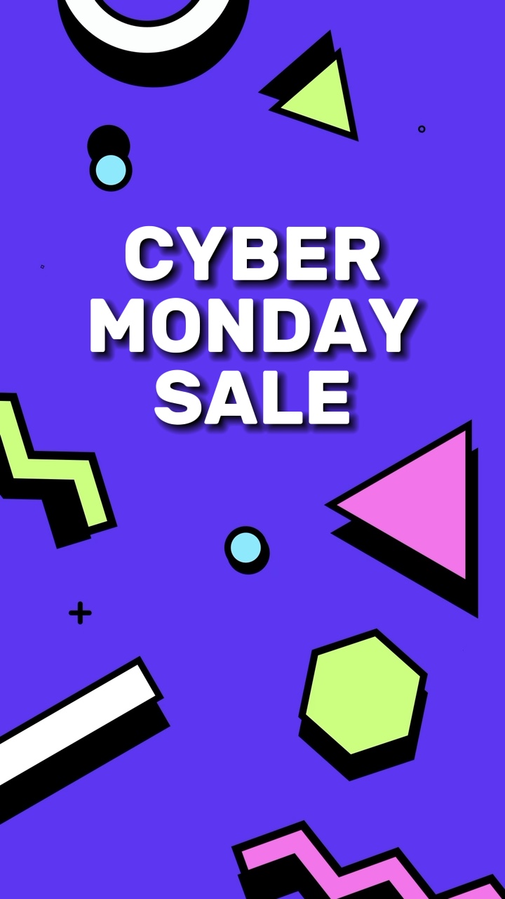 Vente Cyber Monday violette avec style Memphis
