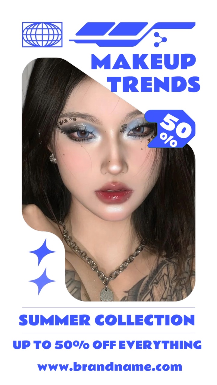 Makeup product summer sales in Y2K magazine style