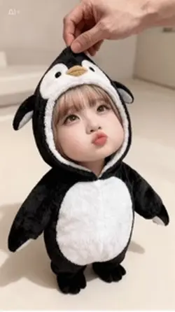 フード引っ張られるペンギン