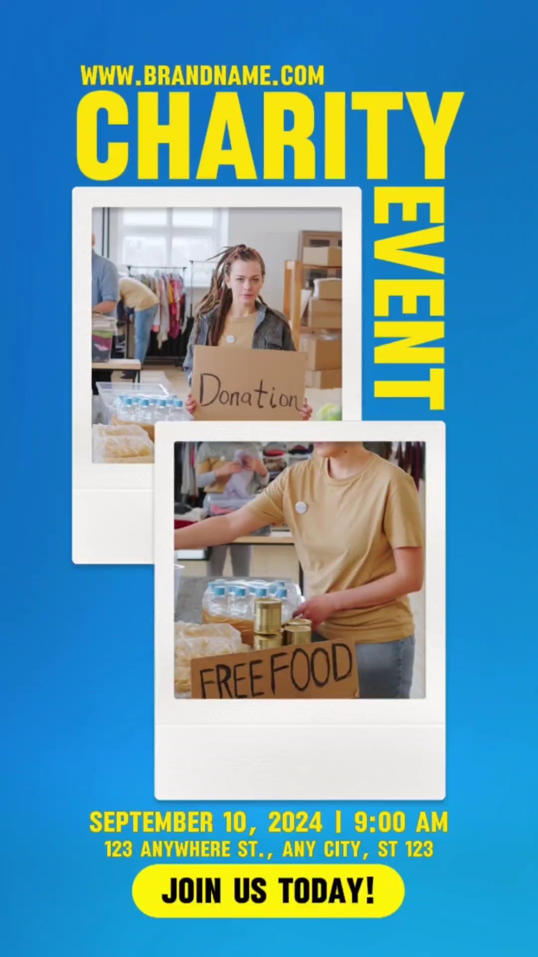 Activité communautaire minimaliste événement caritatif clip jaune et noir 12
