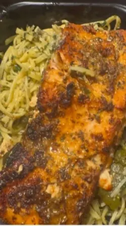 Salmon and linguine