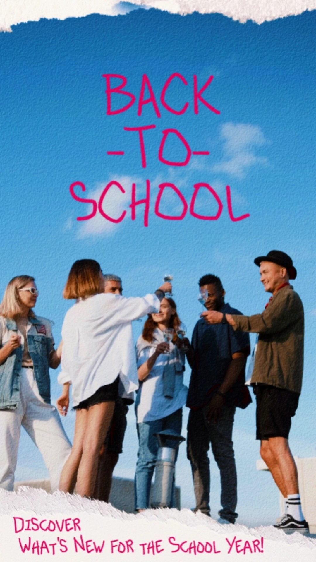 Iklan promo pakaian Back-to-School yang bersemangat dan energik