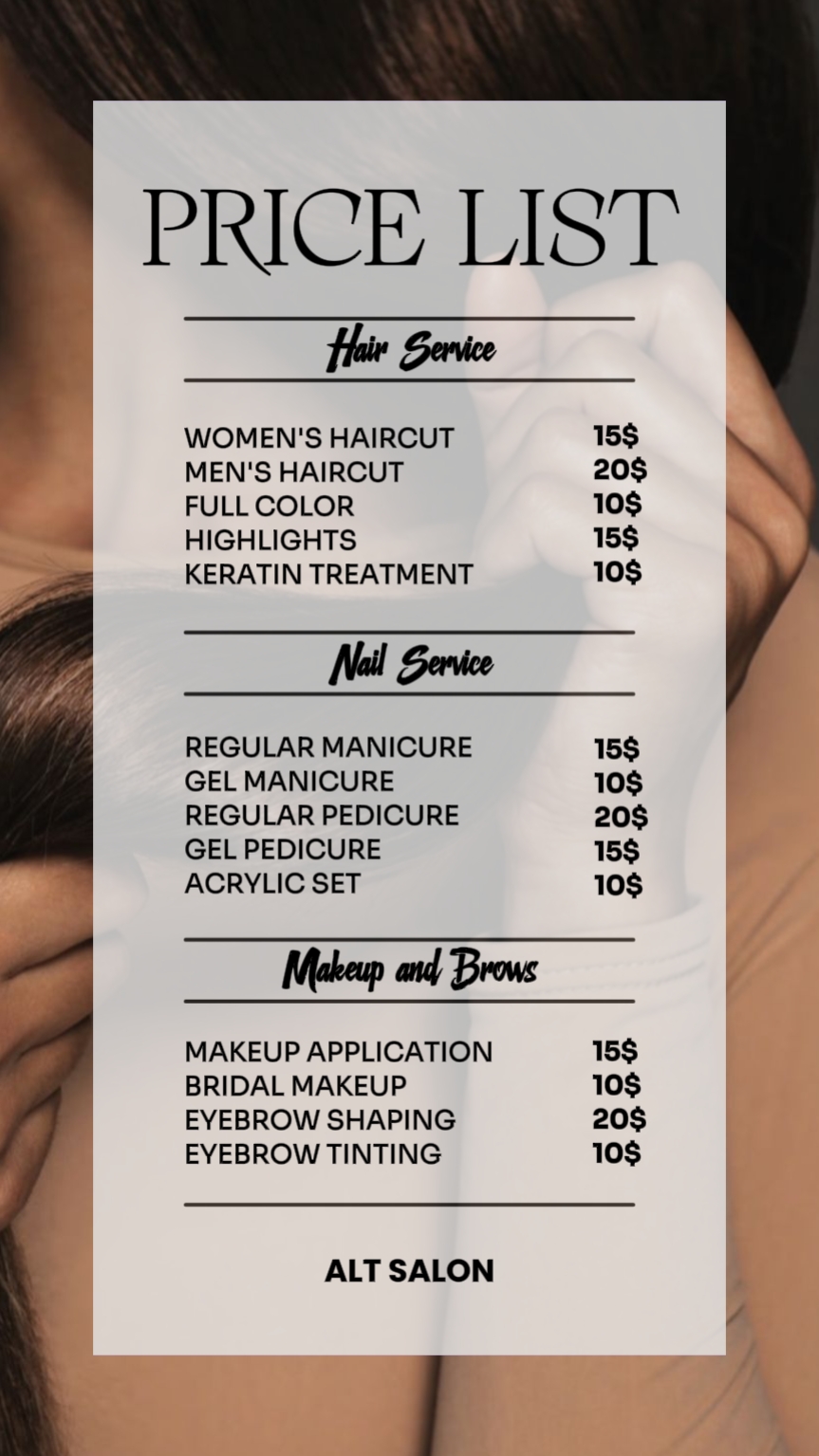 SALON PRICELIST