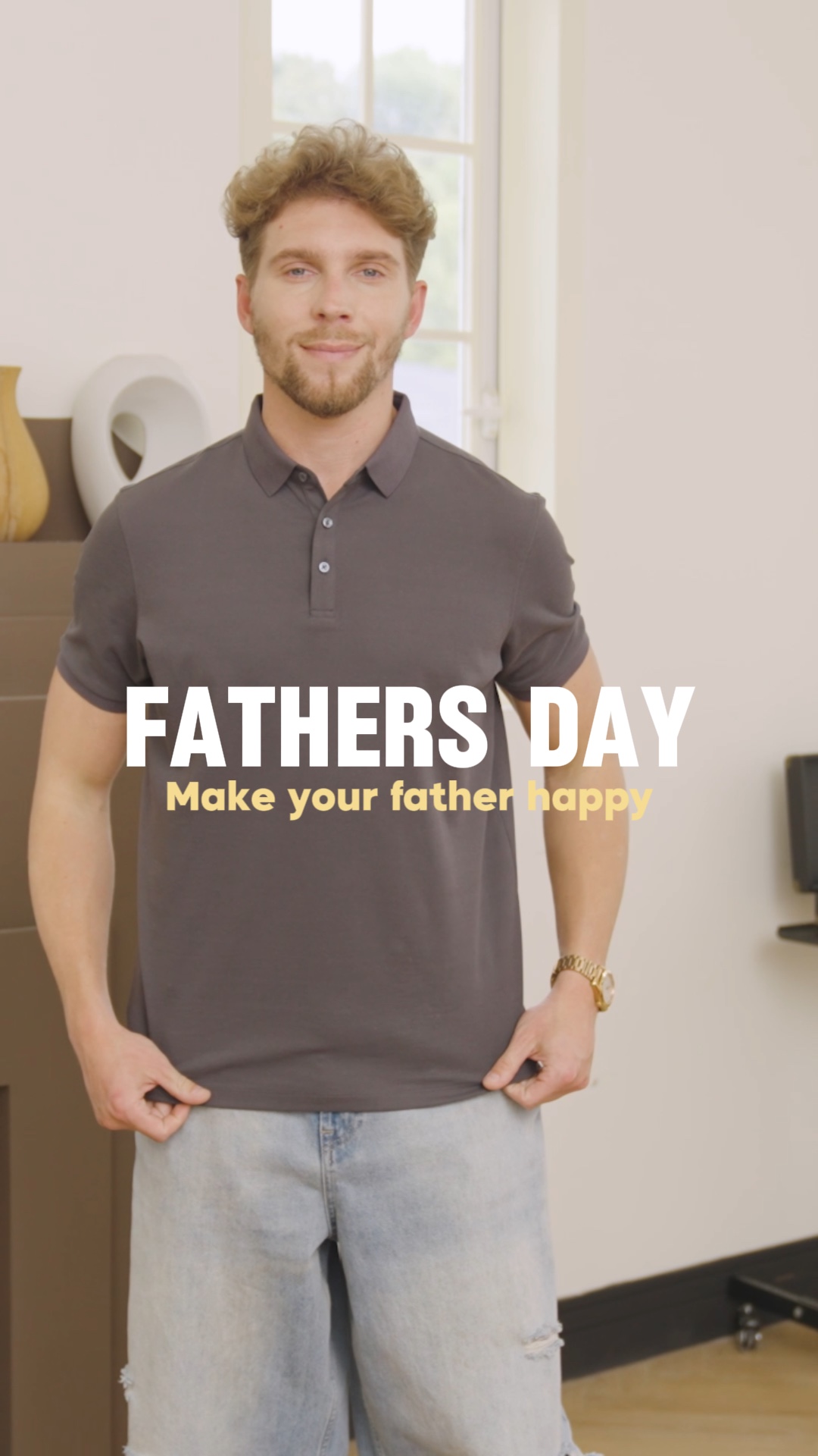 Exhibición del producto de ropa del día del padre en estilo TikTok de transición de papel minimalista