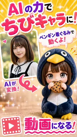 AI動画 ペンギンちびキャラに