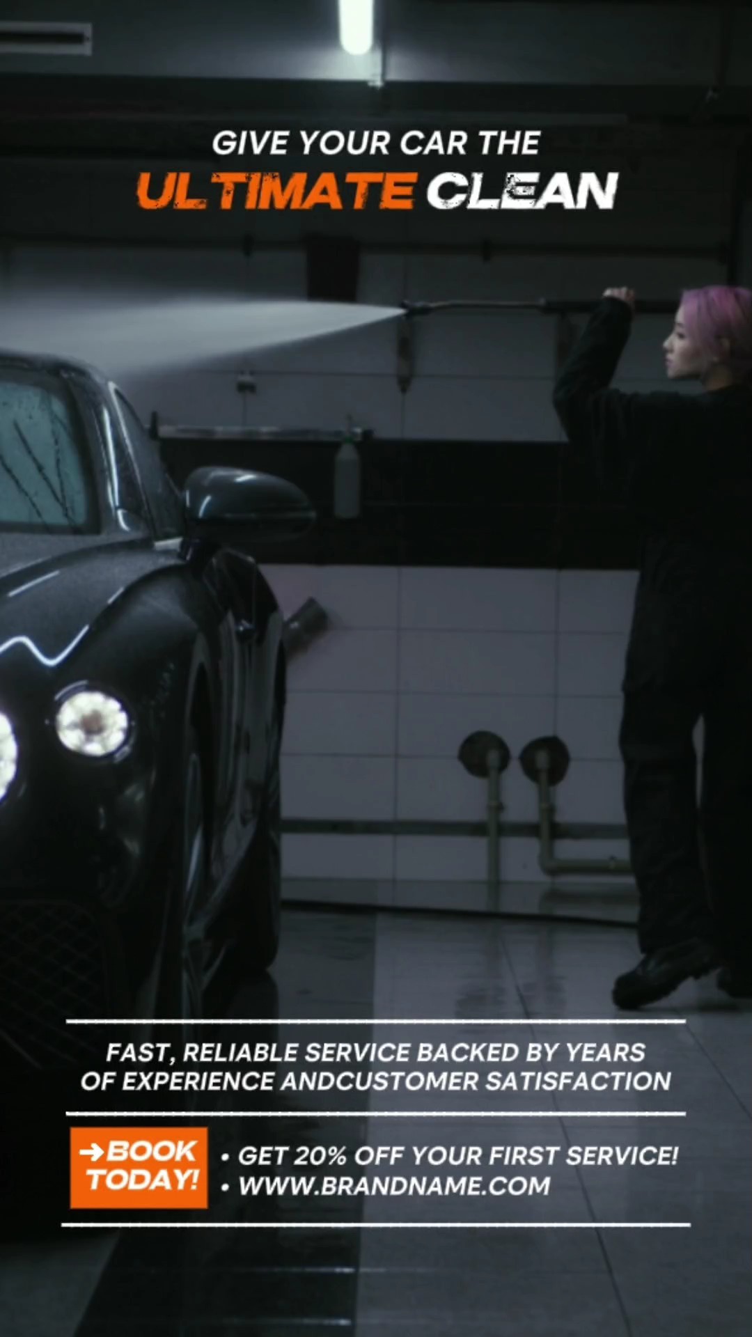 Anuncios promocionales de lavado de autos automático con pantalla dividida