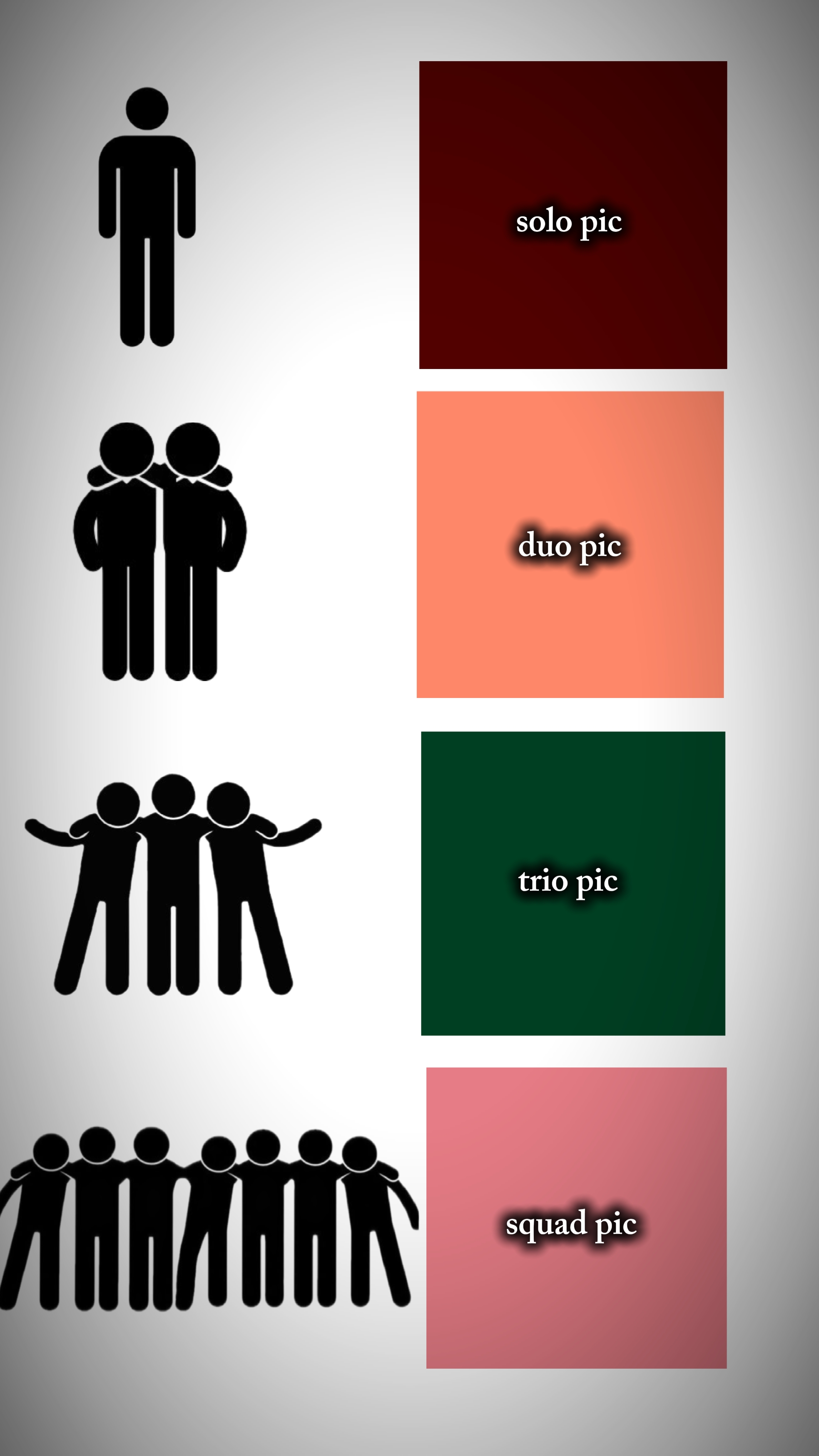 Solo, duo, trios, quad