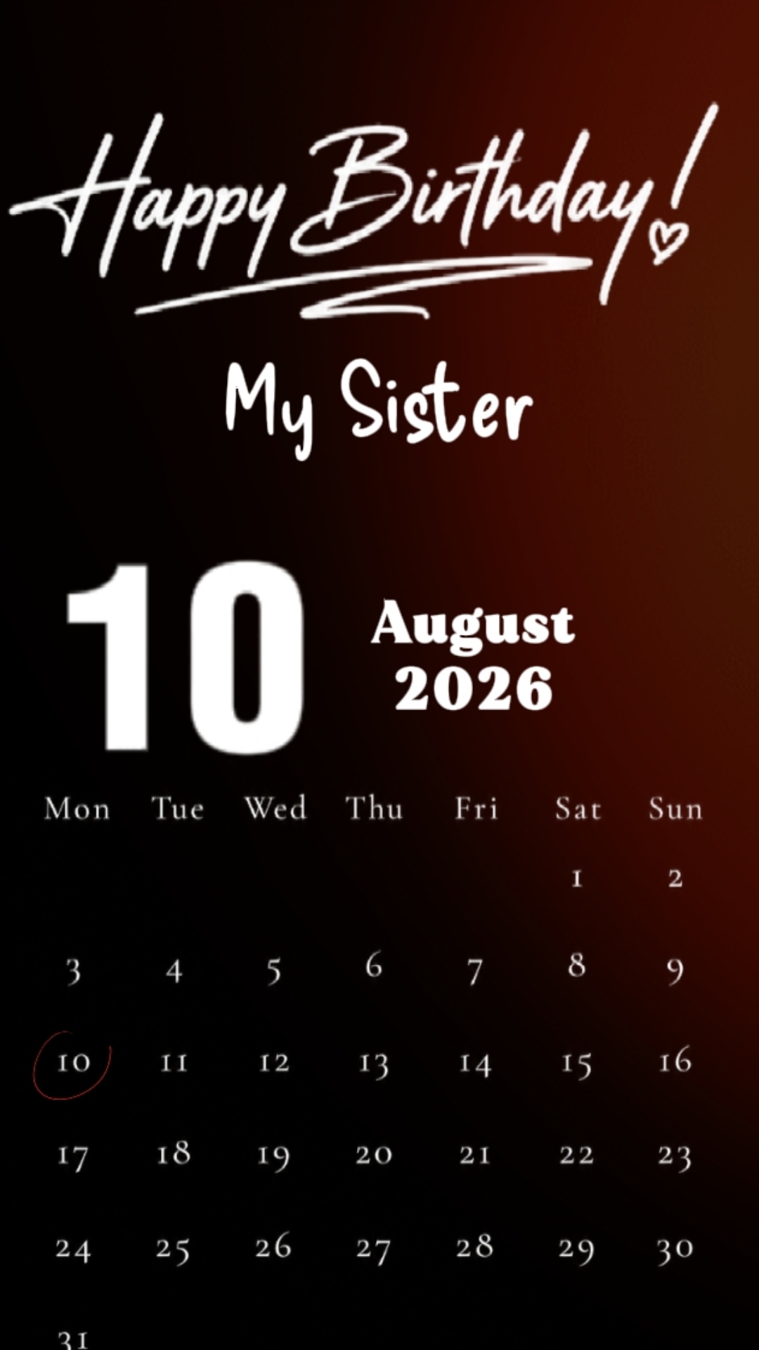 HBD SISTER 10 AUGUST
