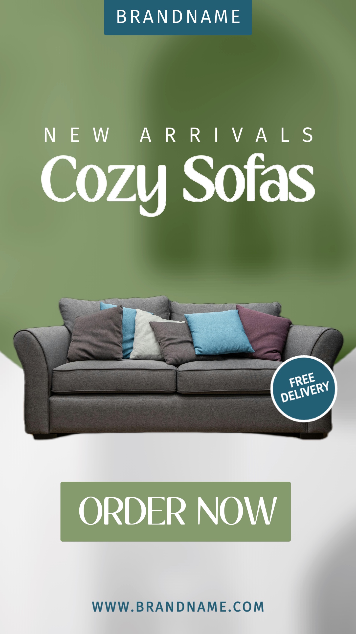 Green Minimalist Cozy Sofa Furniture New Arrivals Promo Ad