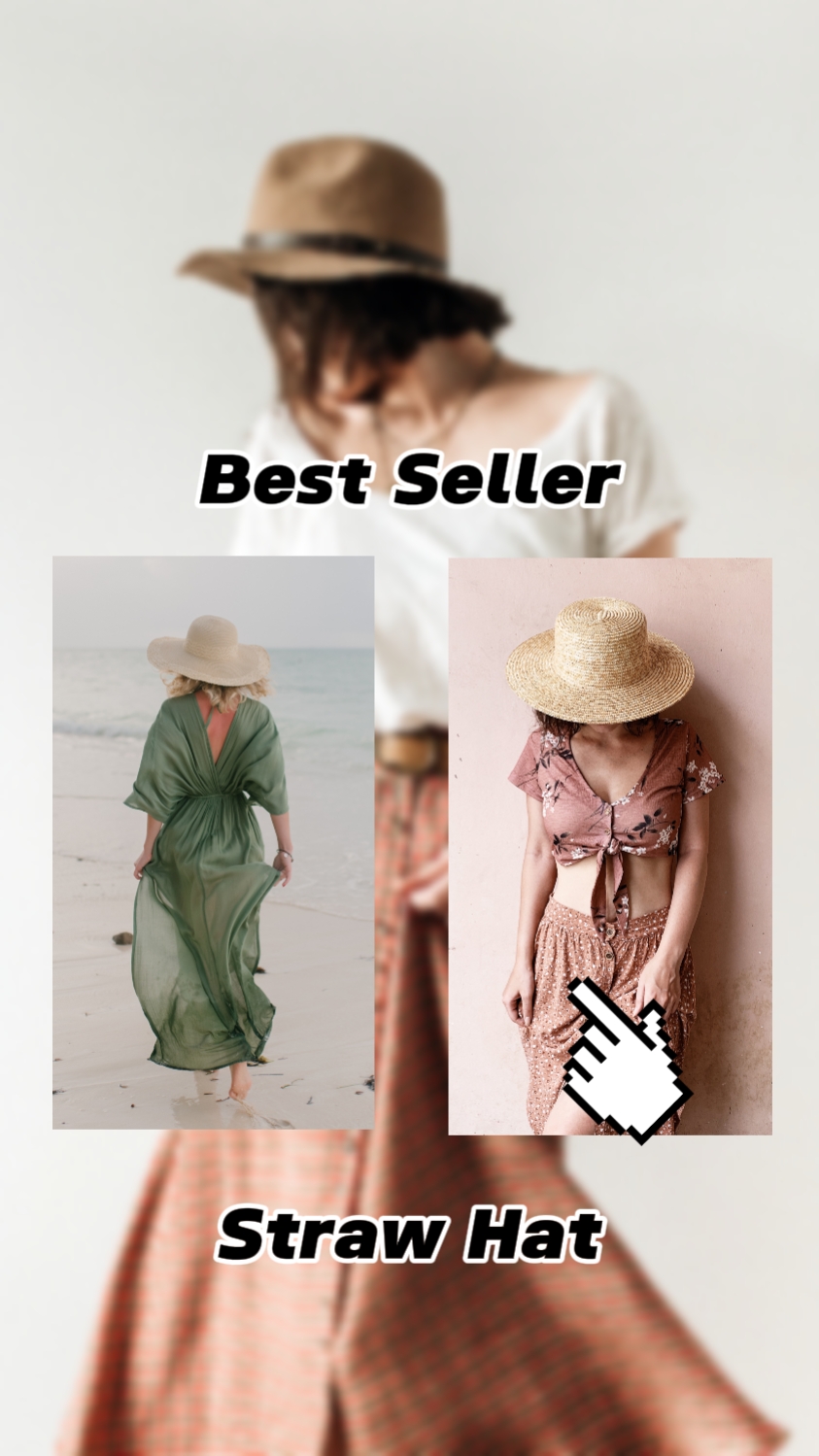 Hasır Şapka Moda Ürünü Görüntüleme Metni Konuşma TikTok Stili 