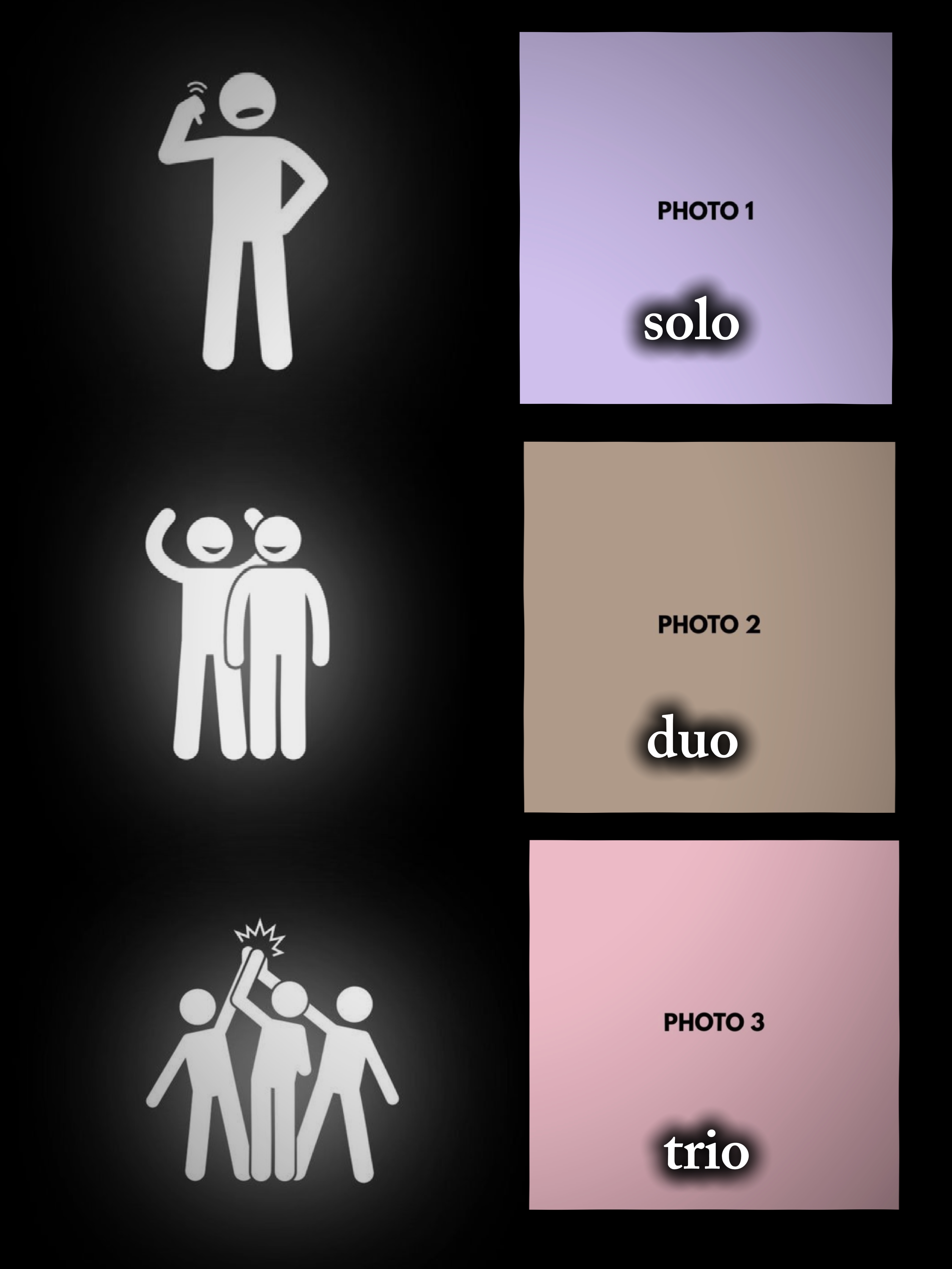 solo, duo and trio
