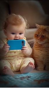 Chat drôle et bébé