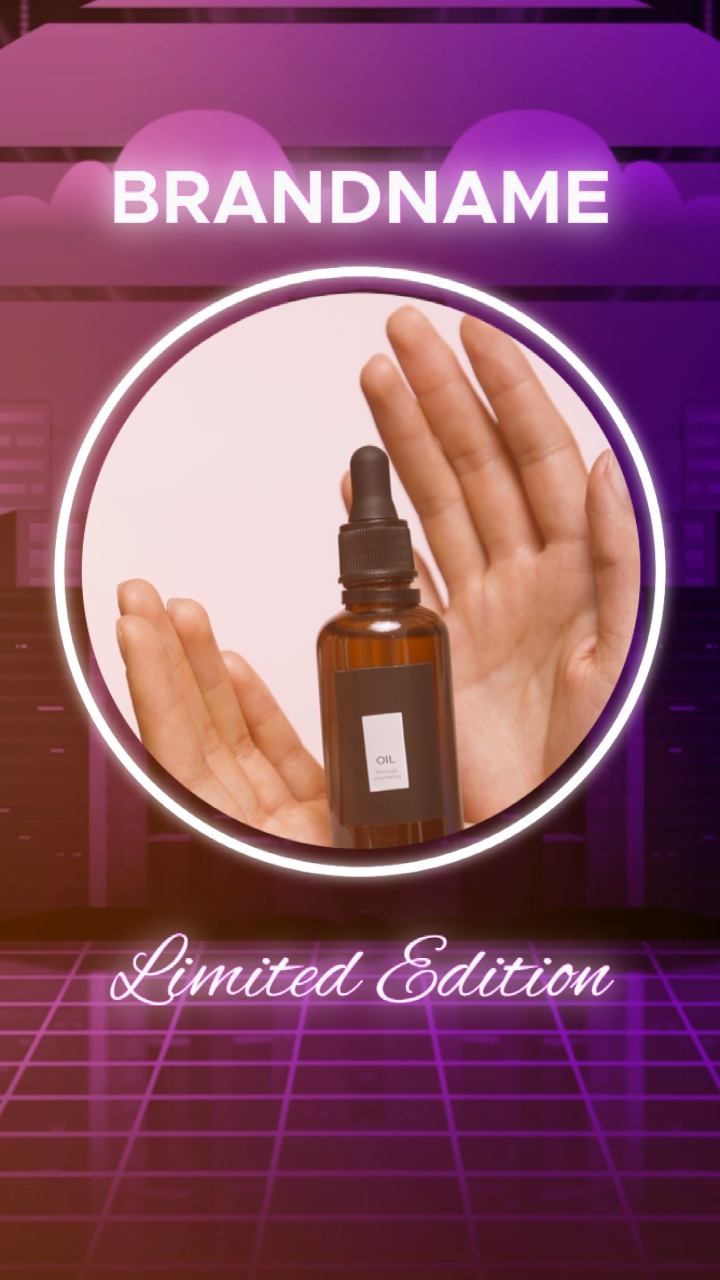Exhibición de productos de maquillaje en estilo neón