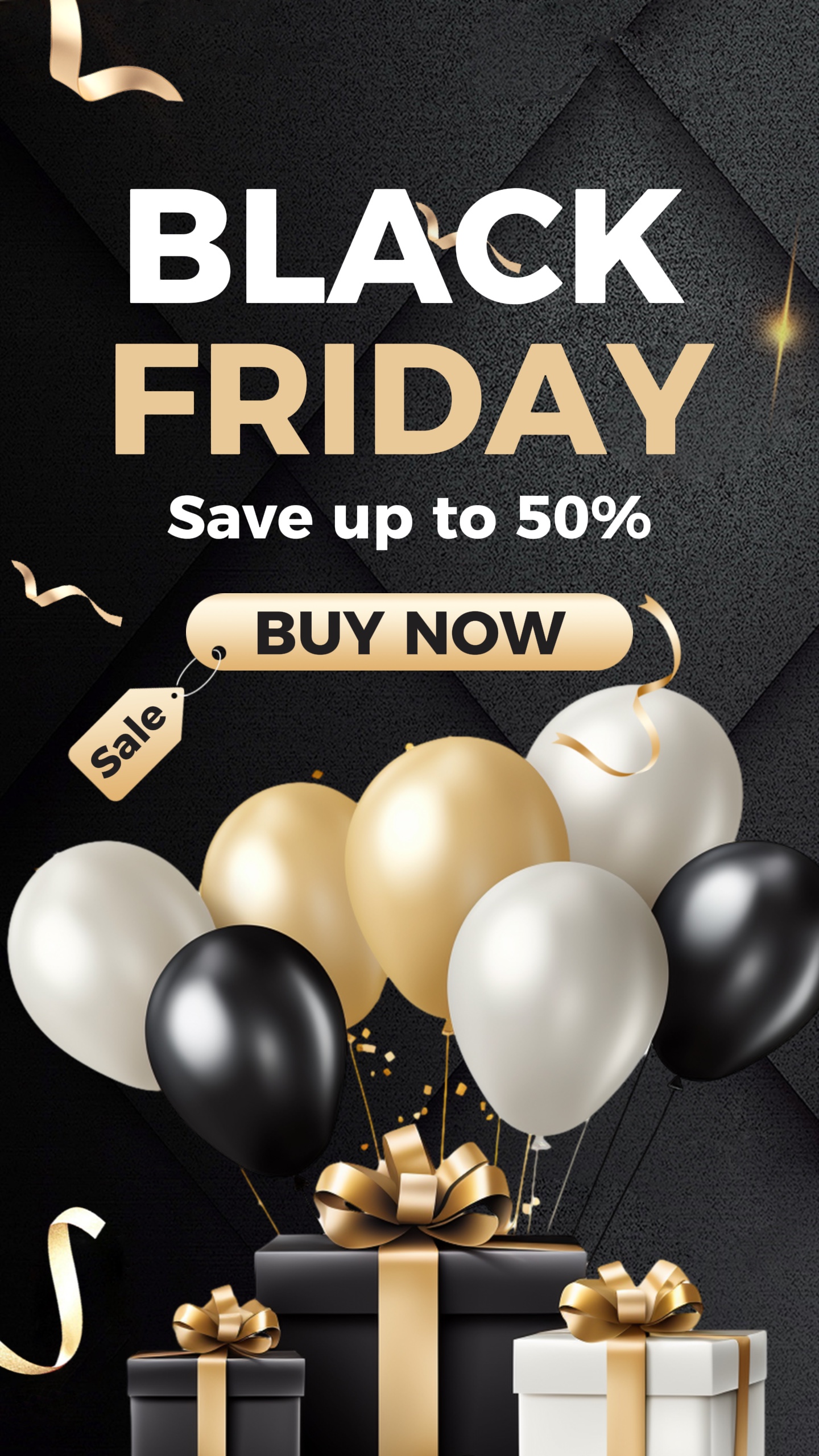 Viernes Negro Negro y Oro Estilo Fresco Carteles Dinámicos Plantilla de Promoción