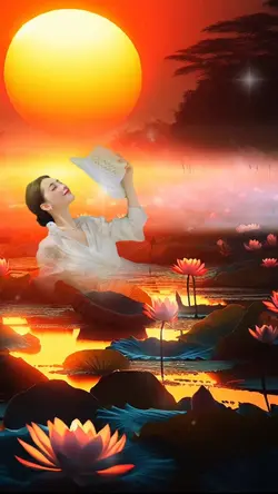 Sunset and lotus