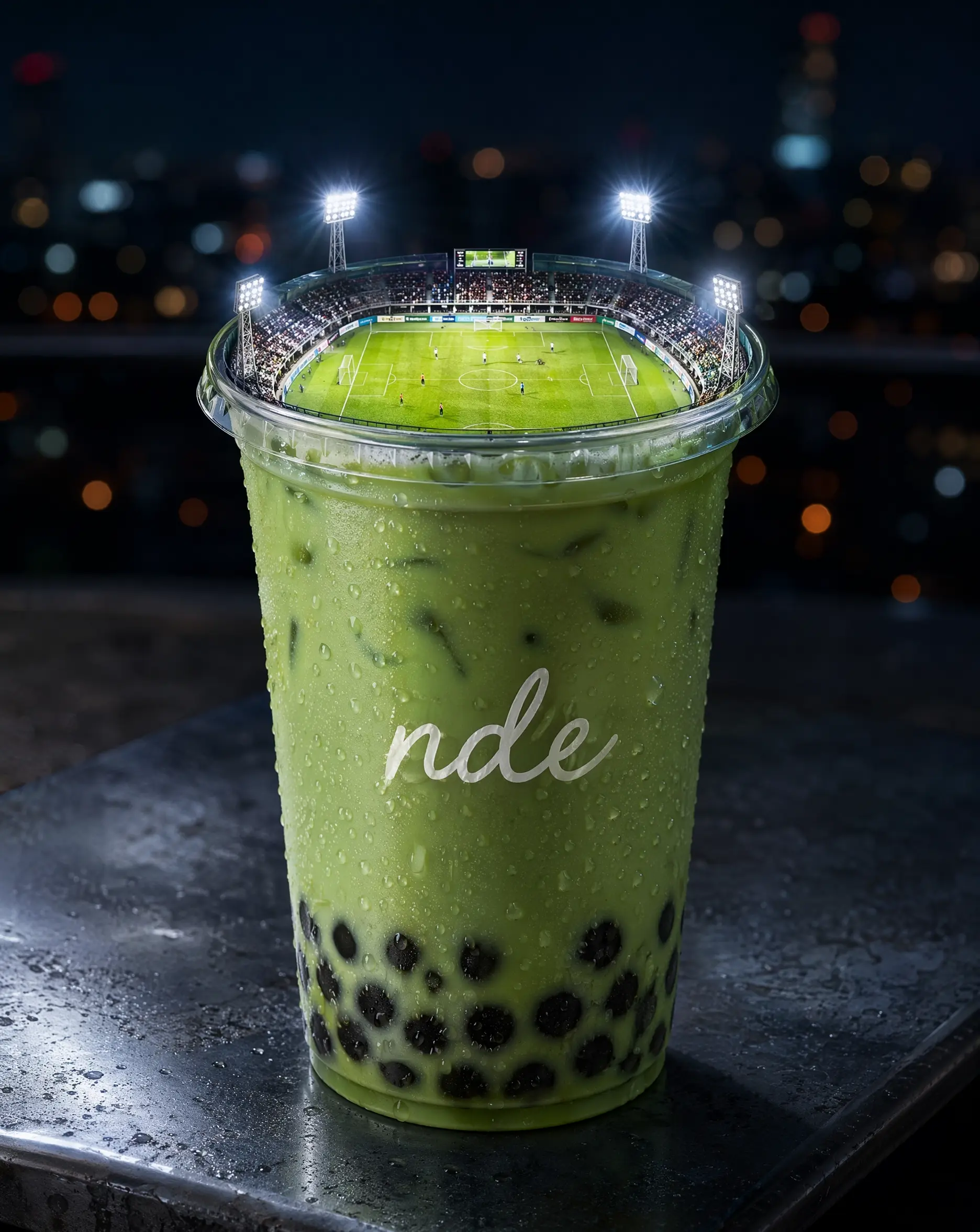 Brand - Generate this surreal mini stadium drink photo