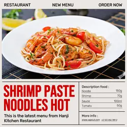 Shrimp Paste Noodles Hot Product Display Instagram Post Crem Red Minimalist