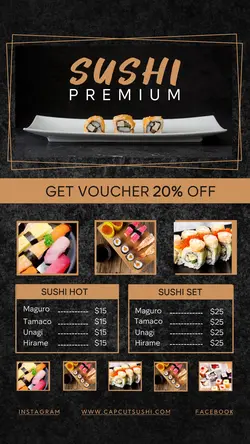 Premium Sushi sales promotion Instagram Story dark layout