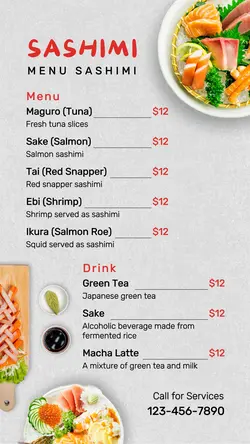 Food and Beverage Sashimi Menu