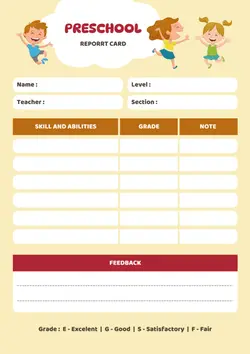 Non-marketing Report Card, Preschool report card