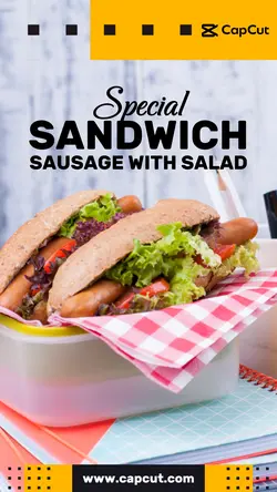 Food and Beverage Sandwich Sausage With Salad