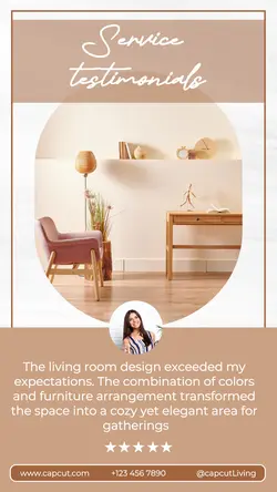 Design a testimonial template for a living room design service business for Instagram stories