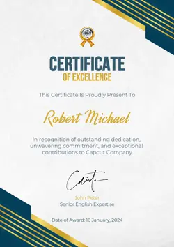 Non-marketing Certificate Elegant Blue & Gold