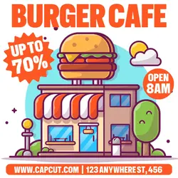 Burger Cafe Promotion Instagram Post White Orange Flat Modern
