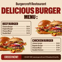 Burger Restaurant Menu Social Media Post