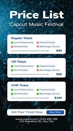 Music Concert Ticket Price List Instagram Story