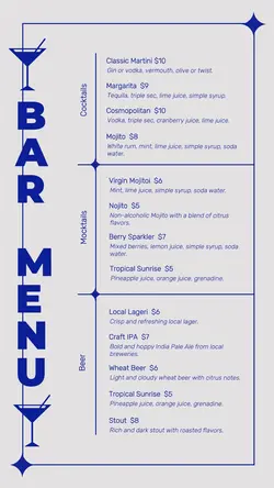 Bar menu design with instagram story size
