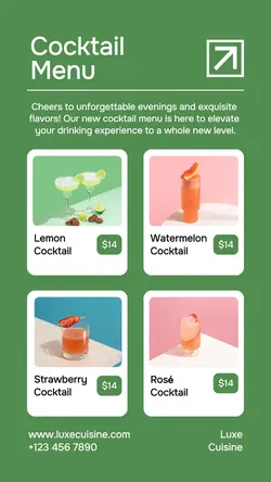 New Cocktail Menu List Instagram Story