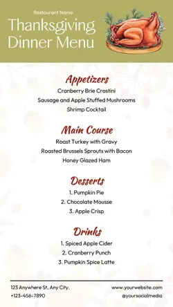 Thanksgiving Dinner Menu Instagram Story
