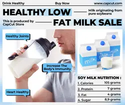 Drink Healthy Low FaT Milk Sale Product Display Facebook Post White Blue Modern