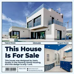 This House Is For Sale Promotion Instagram Post Blue Minimalist