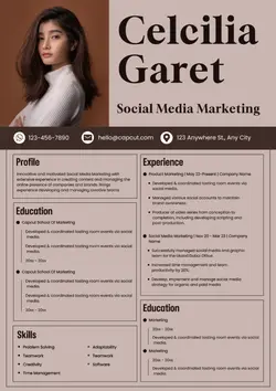 Brown Simple Social Media Marketing Resume