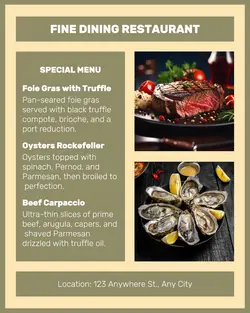 Fine Dining Restaurant Menu