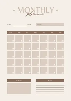 Non-marketing Monthly Planner & Schedule 2024 Brown Minimalist