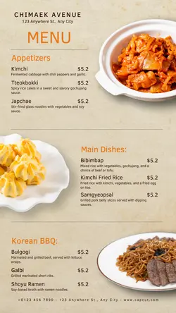 Food & Beverage Korean Food Menu