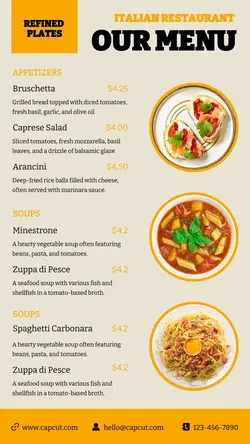 Food Italian Restaurant Menu Instagram Story