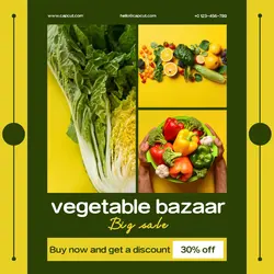Big sale vegetable bazaar instagram post green and yellow minimalist