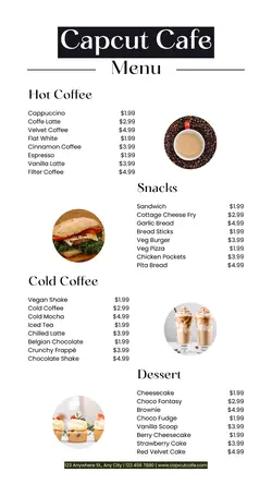 Food and Beverage Menu Cafe Instagram