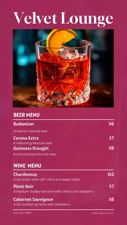 Pink Minimalist Bar Menu Tiktok Post