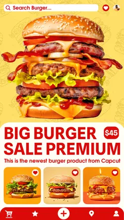 Food Big Burger Sale Premium Product Display Instagram Story Yellow Red UI UX Modern