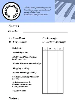Non-Marketing Report Card Music School