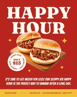 Red Modern Happy Hour Burger Promo Instagram Post