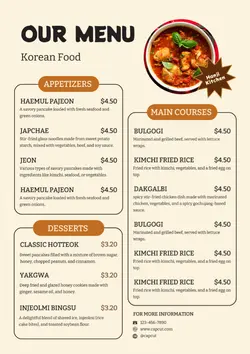 Non-Marketing Menu-Korean Restaurant 