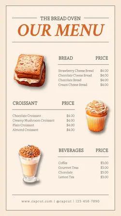 Food Bakery Price List Instagram Story