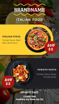 Italian Food Menu Promotion For Instagram Story